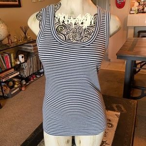 LACAUSA Navy/White Striped Tank, S